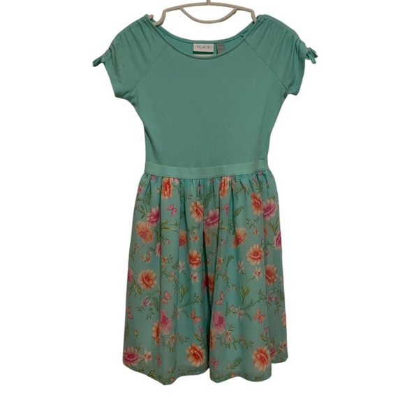 Children’s Place Light Blue Short Sleeve Floral Spring Dress Size 10/12 - Picture 3 of 6